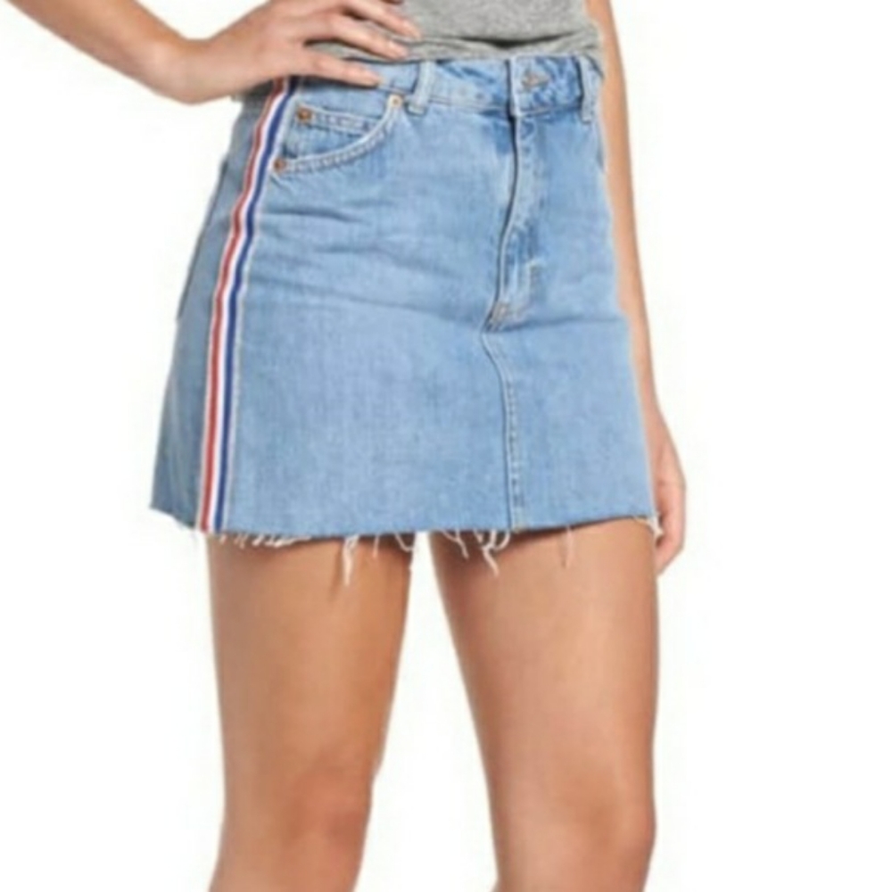 Topshop Moto jean skirt raw hem stripes 2